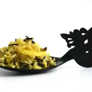 Arroz integral com maçã-verde e cúrcuma