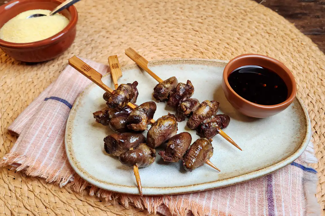 Espetinho de coração de frango na Air Fryer da Rita Lobo