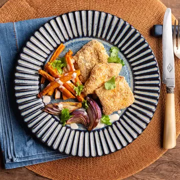 Iscas de peixe com legumes na Air Fryer Oven da Rita Lobo