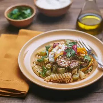 Macarrão com legumes assados