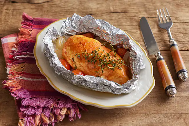 Papilote de frango para um