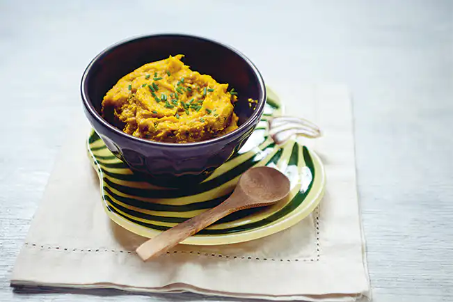 Purê de abóbora com ricota e curry