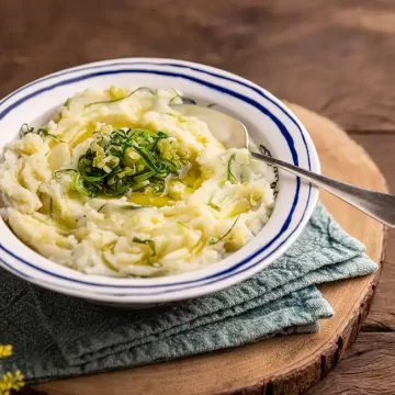 Purê de batata com azeite e alho-poró
