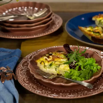 Quiche de arroz com abobrinha e queijo de minas (reaproveitamento)