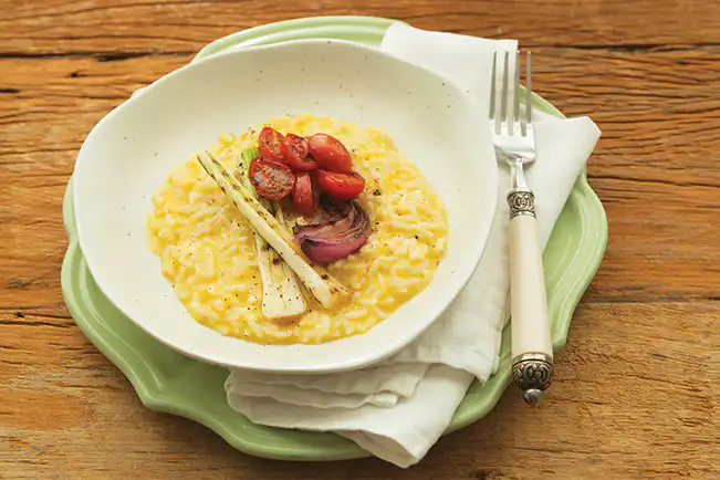 Risoto de alho-poró na pressão