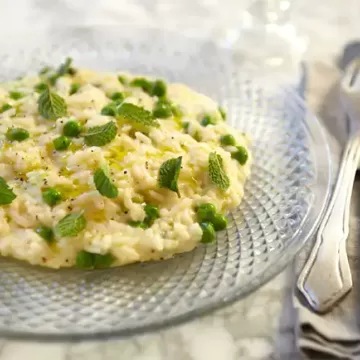 Risoto de ervilha e hortelã na pressão