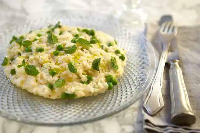 Risoto de ervilha e hortelã na pressão