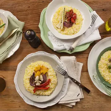 Risoto na pressão com legumes grelhados