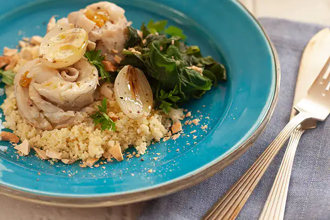 Roseta de peixe com cuscuz marroquino