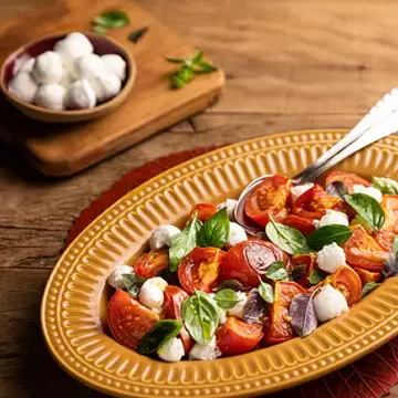 Salada caprese com tomate assado