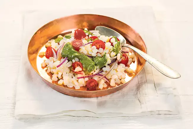 Receita de Salada de canjica com pesto de espinafre