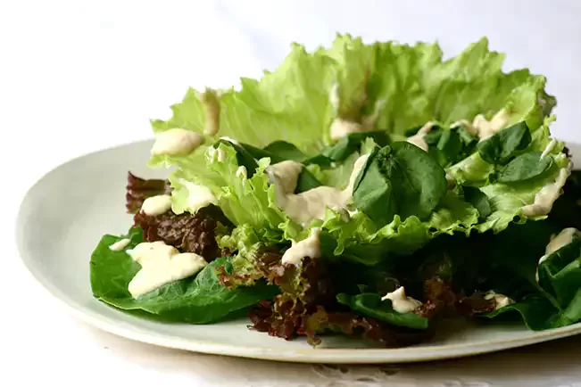 Receita de Salada de folhas verdes variadas com molho de salmão
