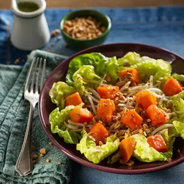 Salada picante de mamão com broto de feijão e amendoim