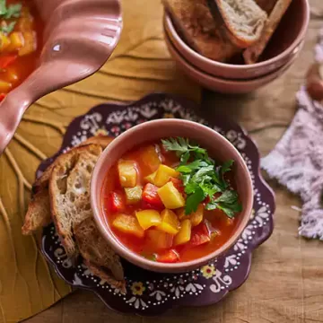 Sopa de tomate com pimentão e abobrinha (Lecso)