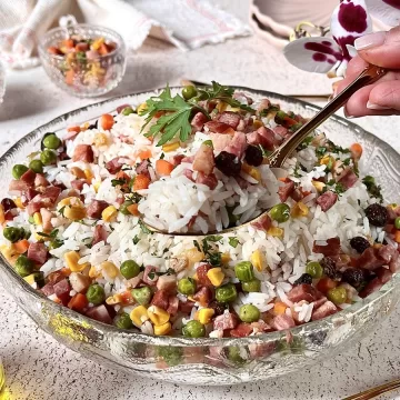 Arroz à grega com bacon