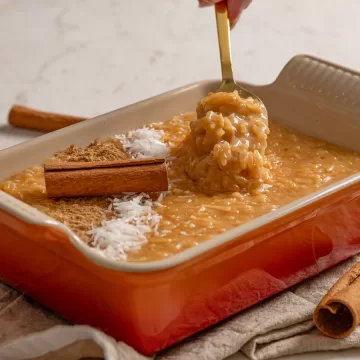 Arroz-doce com açúcar queimado