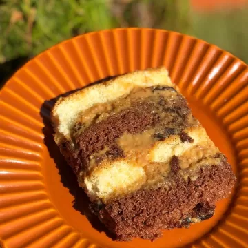 Bolo com recheio de doce de leite e ameixa