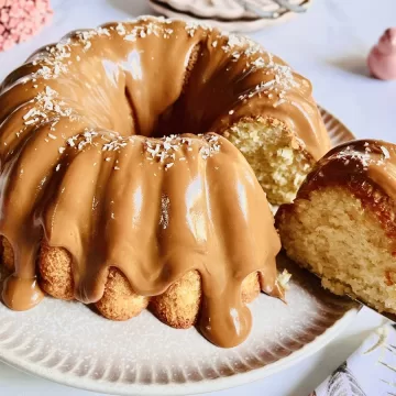 Bolo de tapioca com cobertura de doce de leite