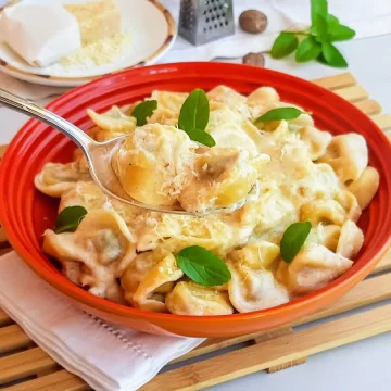 Capeletti de carne com molho branco