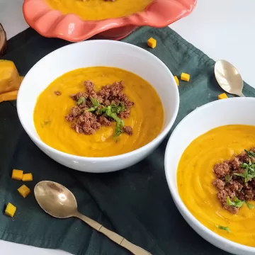 Creme de abóbora com carne moída