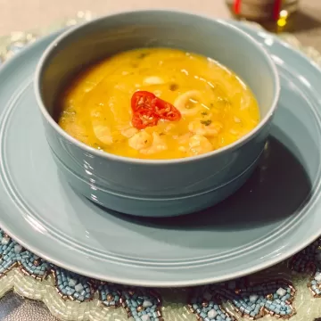 Creme de mandioquinha e frutos do mar