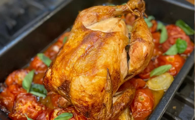Receita de Frango assado com tomates