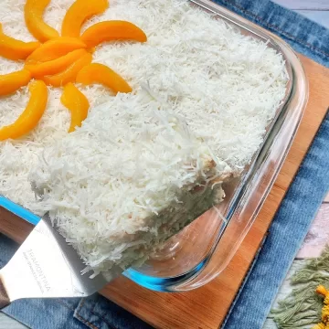 Pavê de pêssego com bolacha maisena