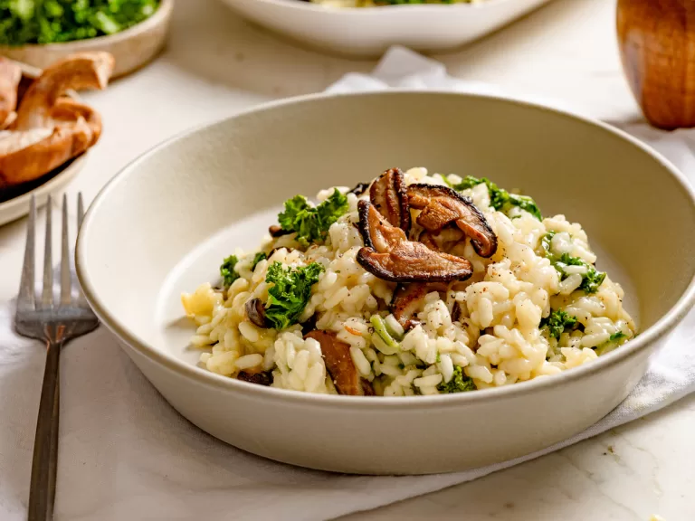 Receita de Risoto de cogumelos e kale