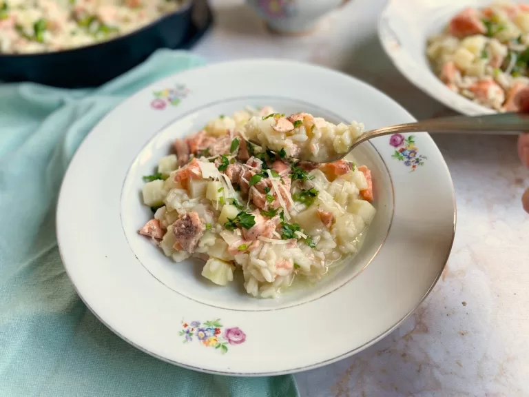Receita de Risoto de palmito e salmão